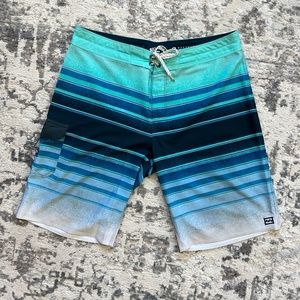 Mens Billabong Blue Striped Recycler All Day Swim Shorts Trunks, Size 34